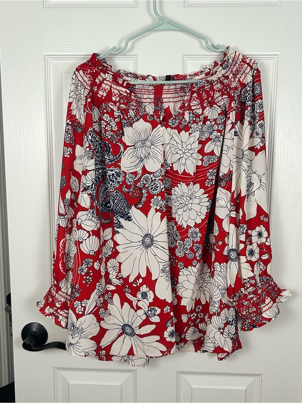 Talbots Red Floral Long Sleeve Blouse Women’s 2X